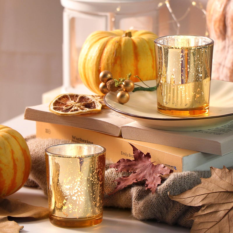 Volens Gold Votive Candle Holders Bulk, Mercury Glass Tealight Candle Holder Set of 12 for Wedding Decor and Home Decor - Image 4
